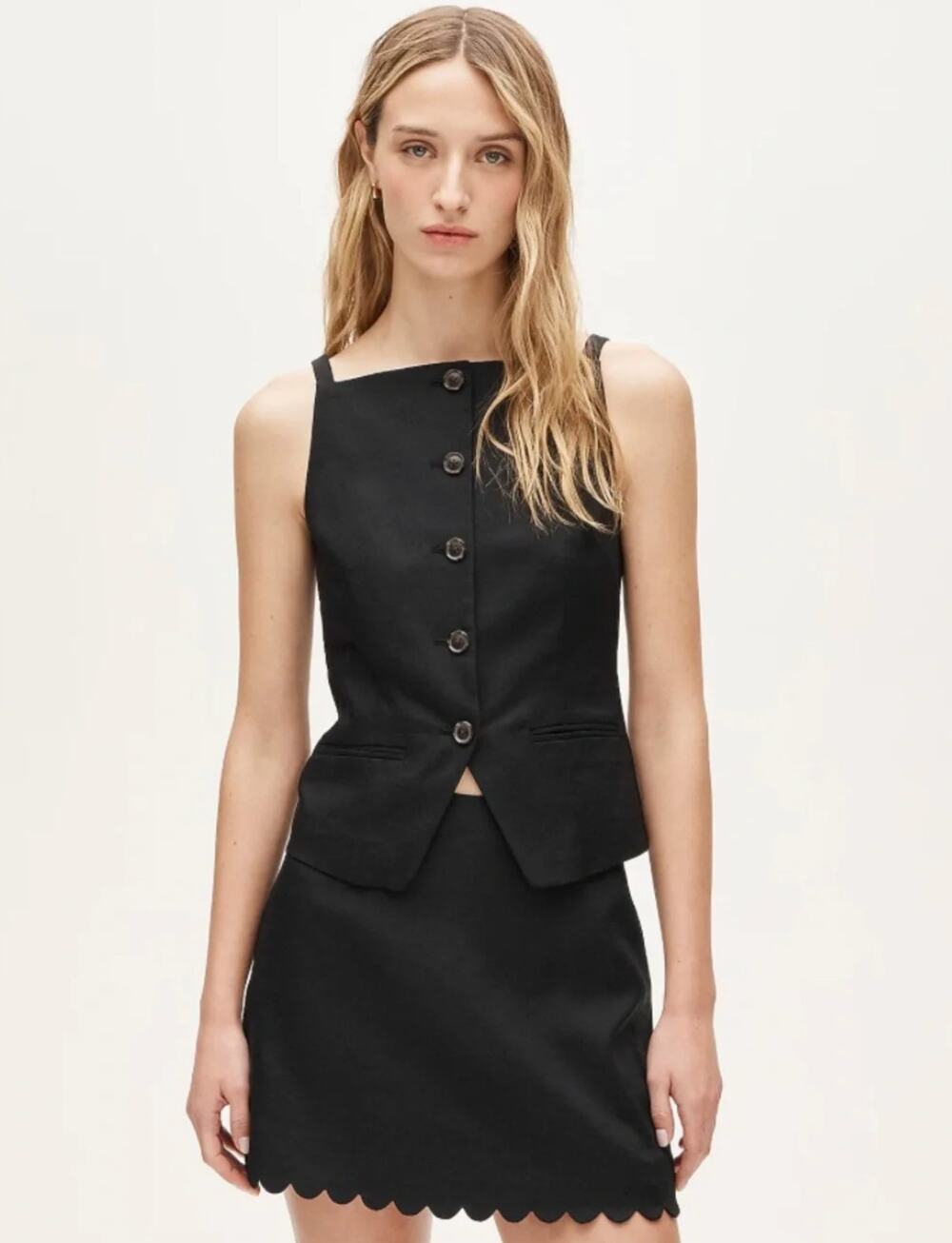 J Crew Button Linen Cutaway Tank Top 00 Black NWT CT104 Shell Travel Resort